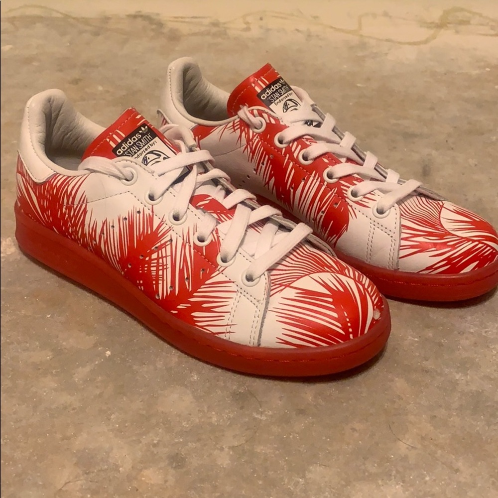 Red and white Stan Smith Pharrell BBC Adidas